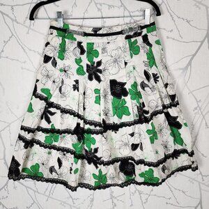 Seasky Floral Print Cotton Asymmetrical Tiered Lace Trim Flowy Skirt